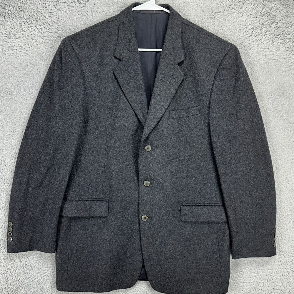 Andrew Fezza Sport Coat Blazer Mens 43L Dark Gray 100% Cashmere 3 Button Closure
